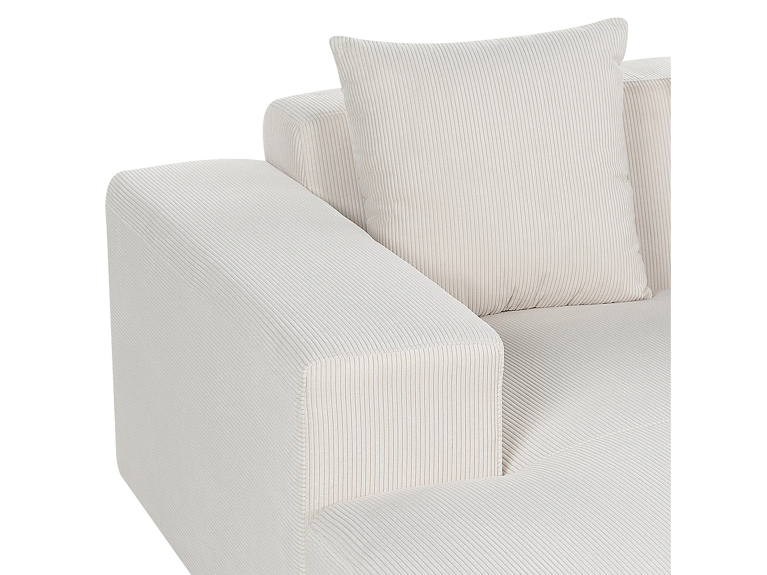 Canapé Angle à Droite 4 Places en Velours Côtelé Blanc Cassé avec 4 Coussins Supplémentaires Lungo