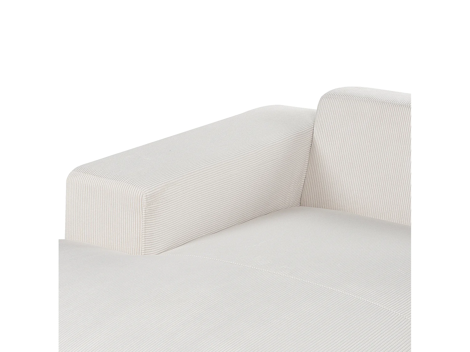 Canapé Angle à Droite 4 Places en Velours Côtelé Blanc Cassé avec 4 Coussins Supplémentaires Lungo