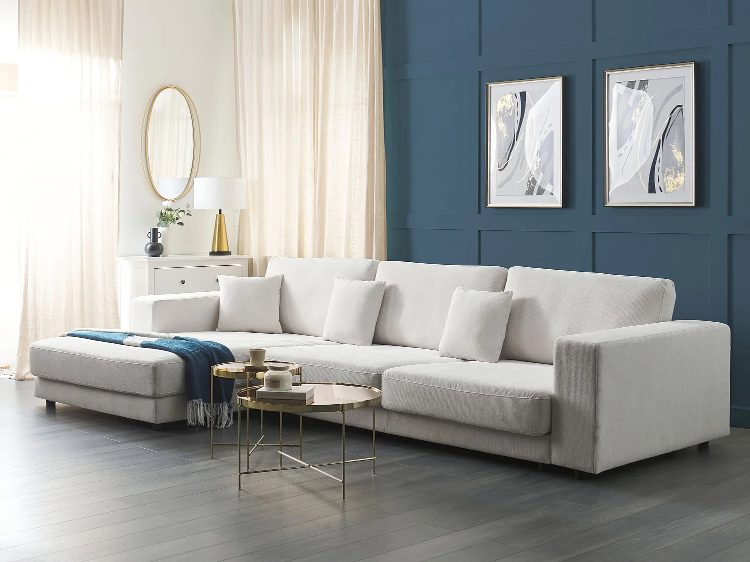 Hoekbank LOFOTEN Stof Gebroken wit 4-zitter Rechterzijde