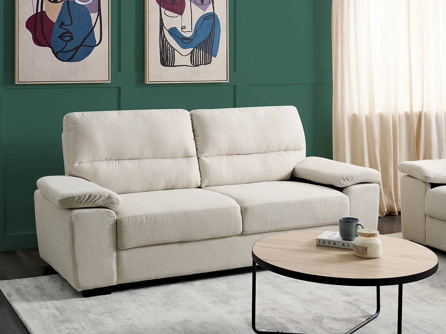 Canapé 3 places VOGAR Tissu Beige clair