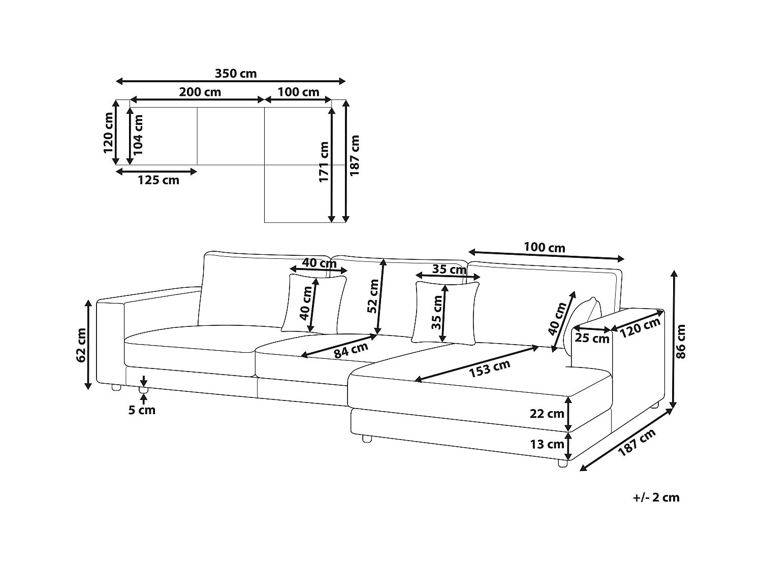 Hoekbank LOFOTEN Stof Gebroken wit 4-zitter Linkerzijde