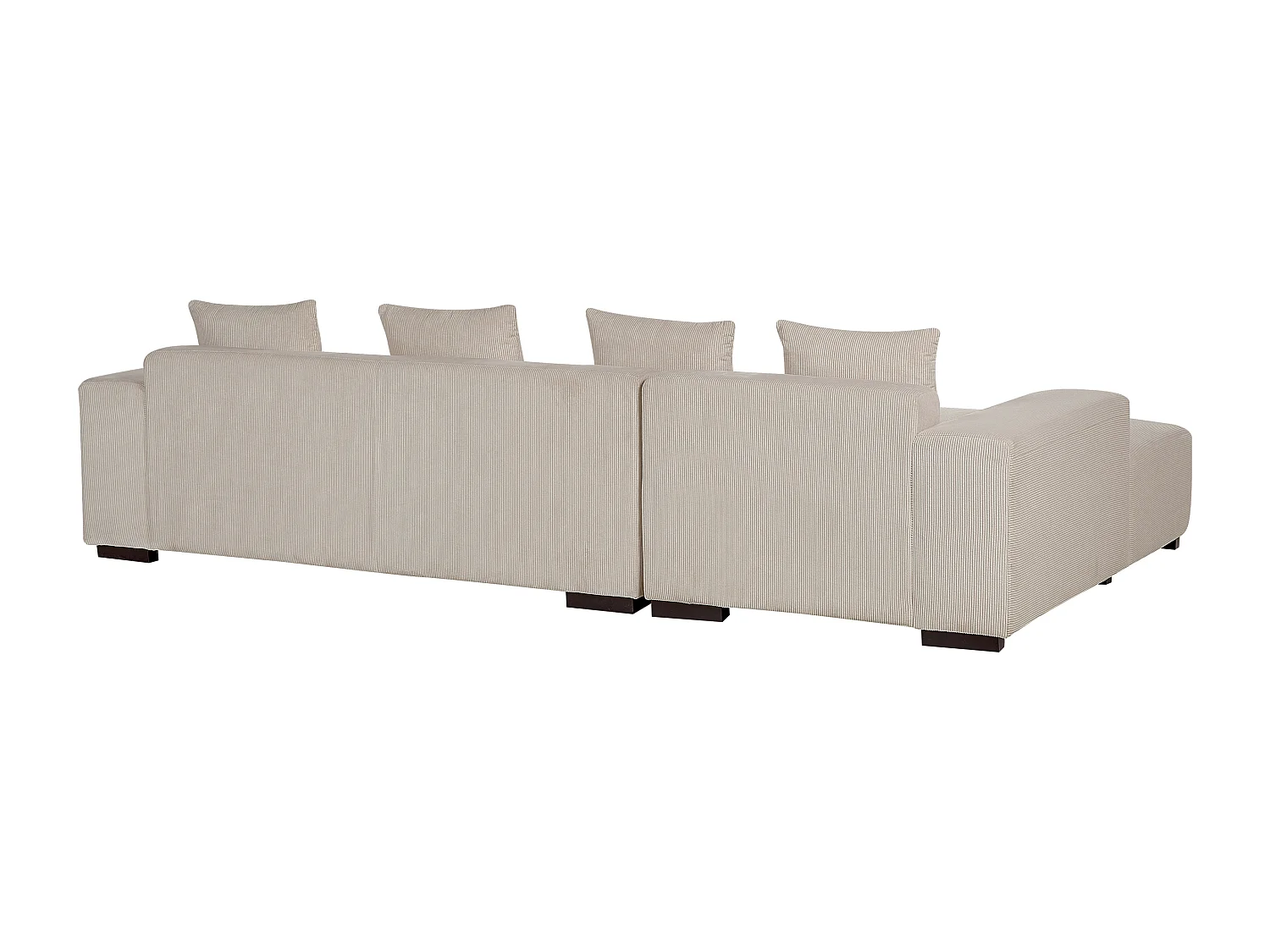 Canapé Angle à gauche 4 Places en Velours Côtelé Beige avec 4 Coussins Supplémentaires Lungo