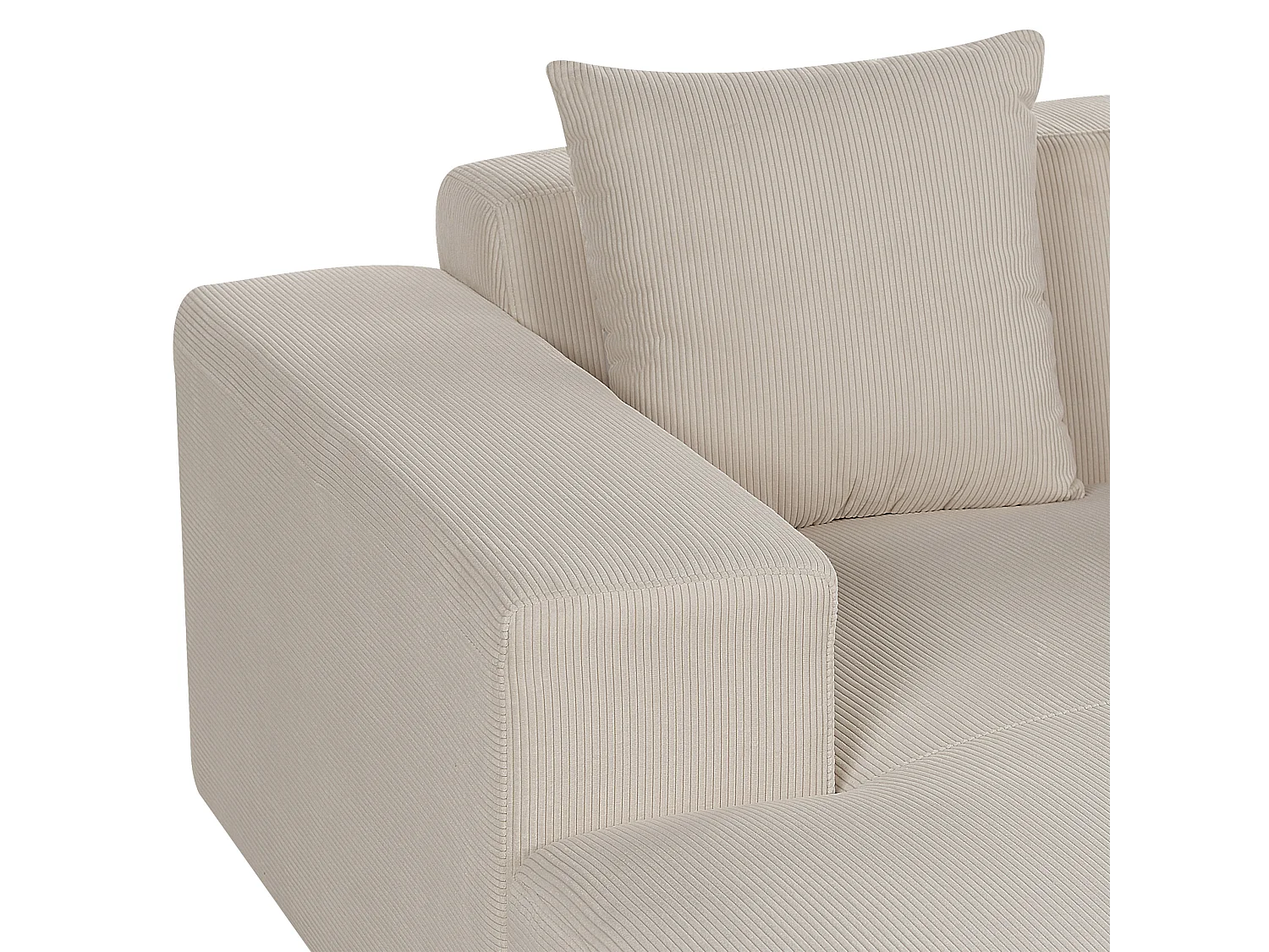 Canapé Angle à Droite 4 Places en Velours Côtelé Beige avec 4 Coussins Supplémentaires Lungo