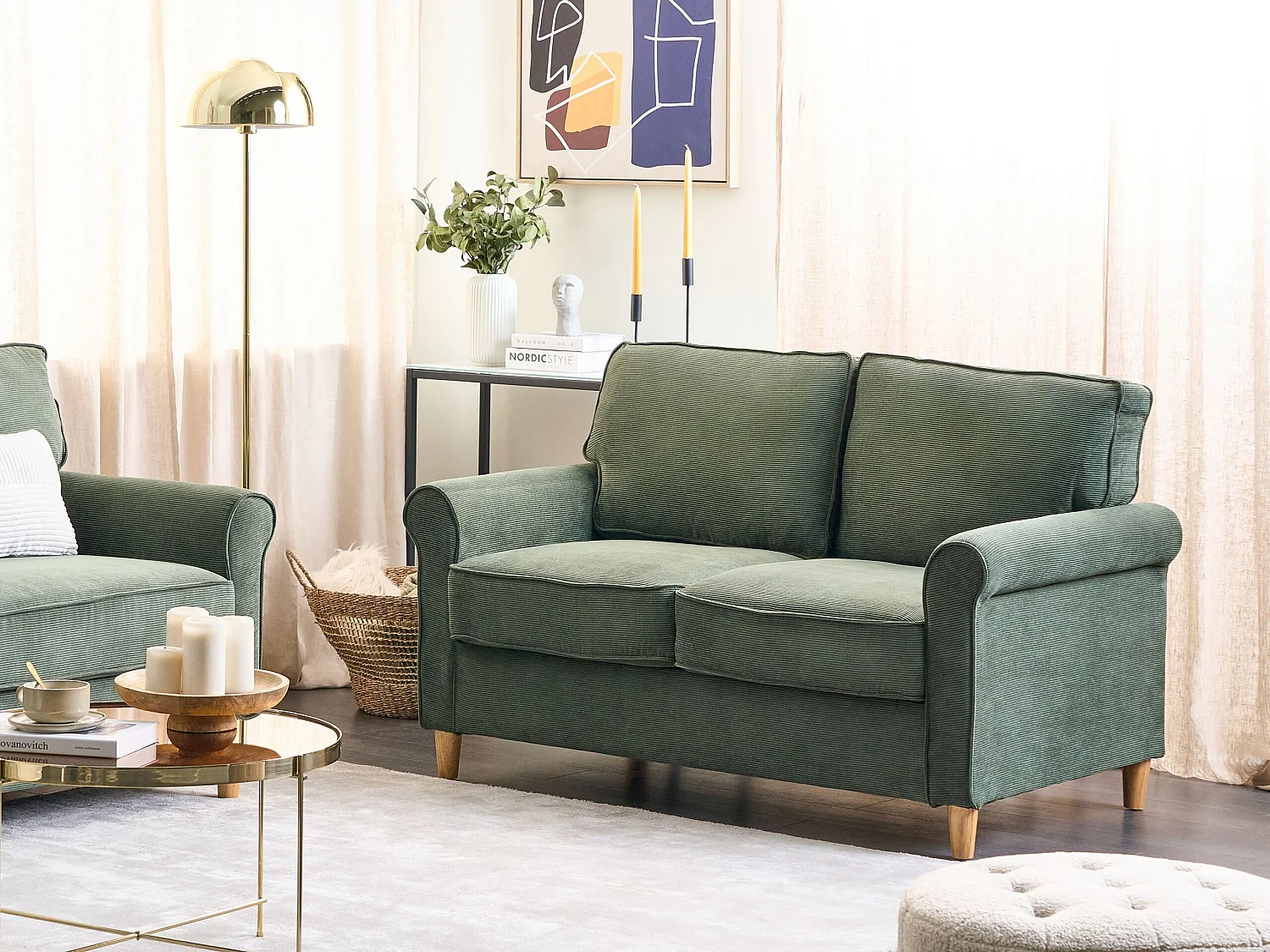 Sofa 2 Seater RONNEBY Corduroy Dark Green