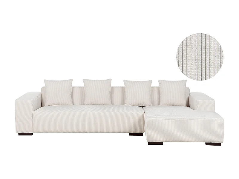 Divano angolare LUNGO Velluto a coste Bianco sporco 4 posti Lato Sinistro