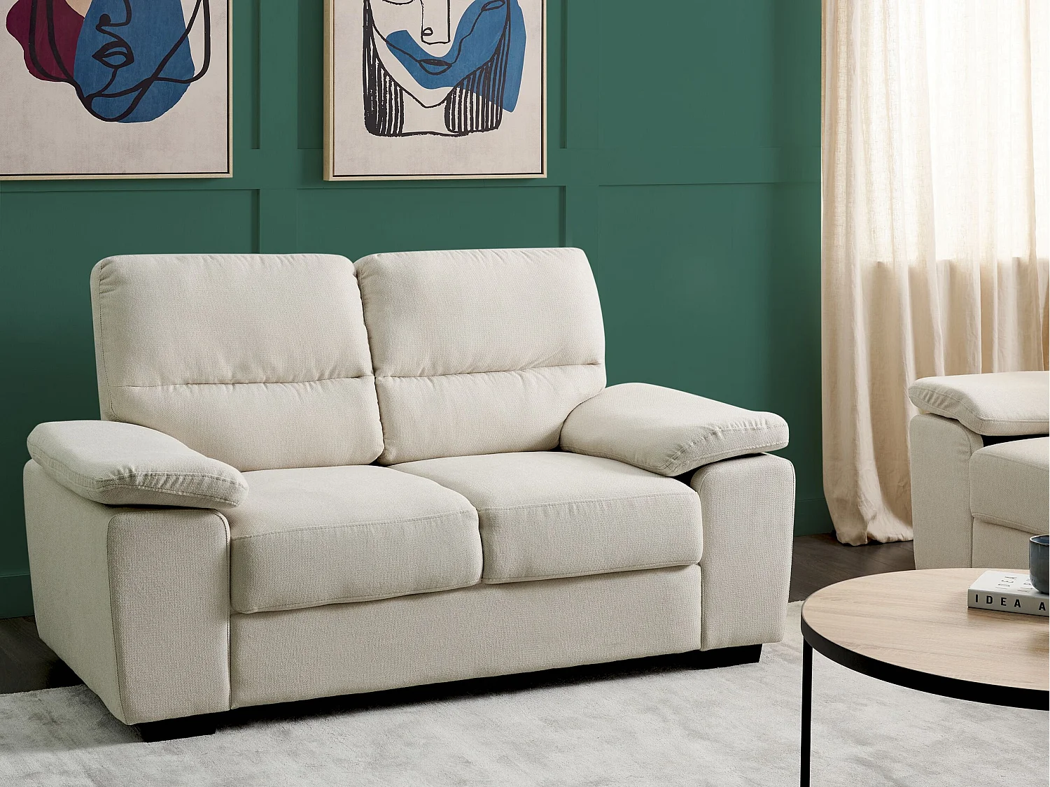 Canapé 2 places VOGAR Tissu Beige clair