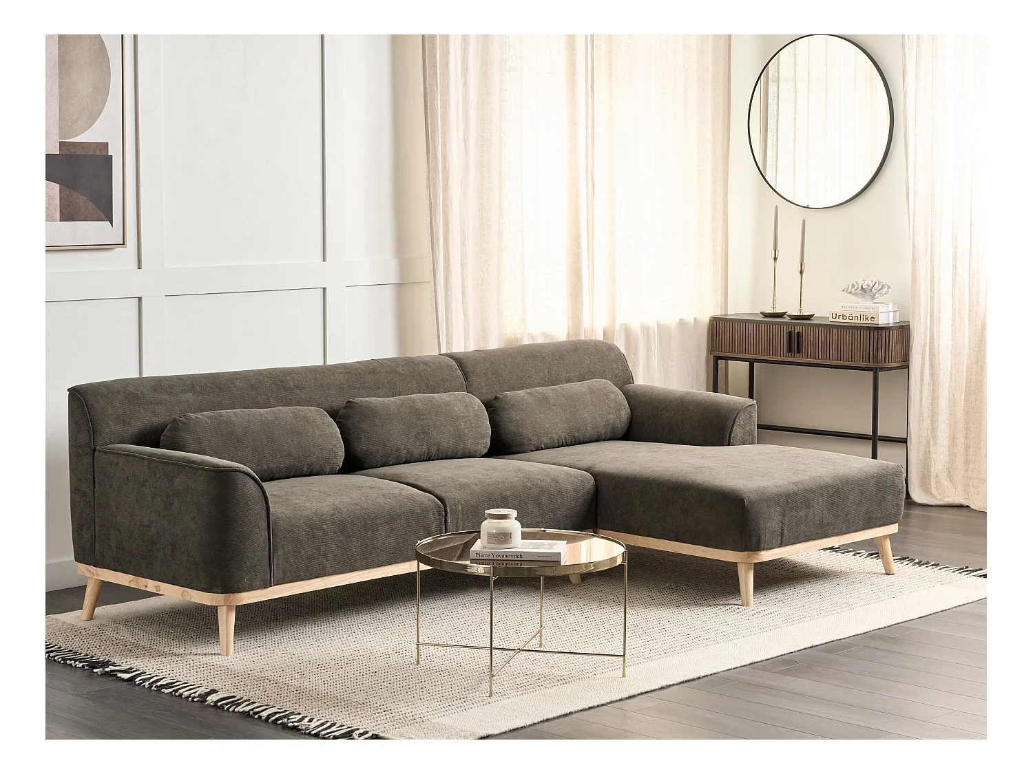 Hoekbank SIMOS Corduroy Donkergroen 3-zitter Linkerzijde