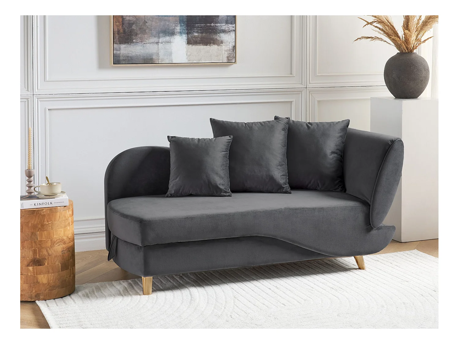 Rechtsseitige Chaiselounge MERI Samtstoff Dunkelgrau mit Stauraum