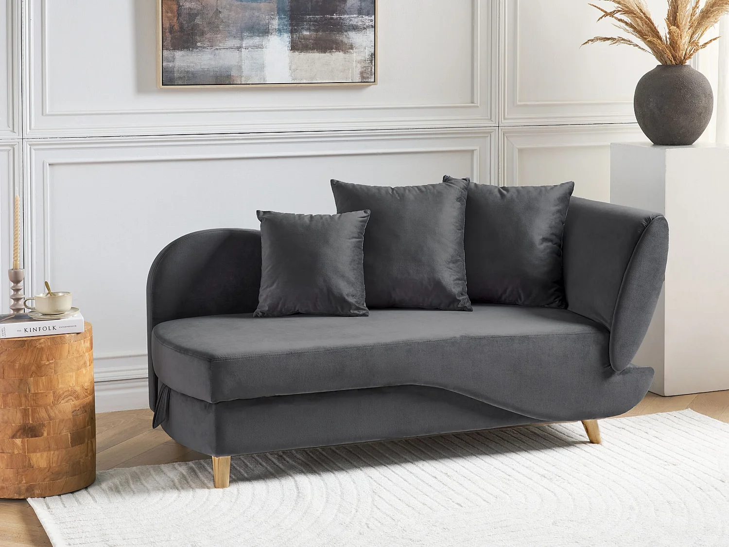 Chaise longue côté droit MERI Velours Gris foncé avec rangement