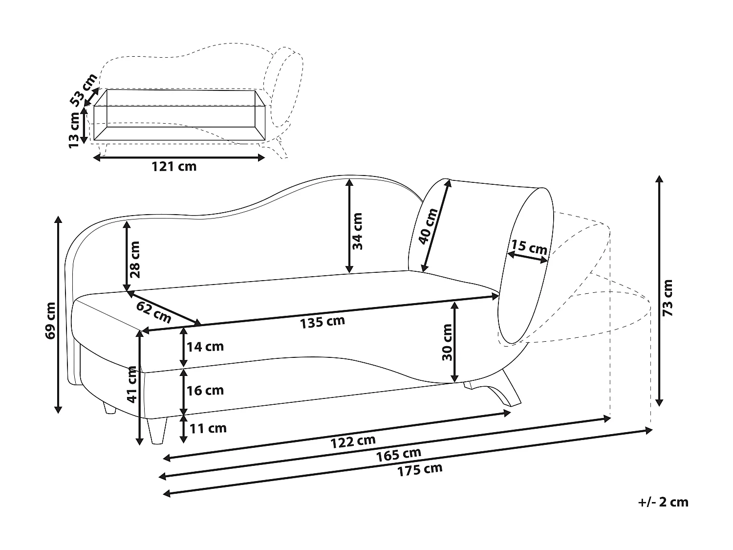 Chaiselongue Samtstoff grau rechtsseitig mit Stauraum Kissen modern Meri II