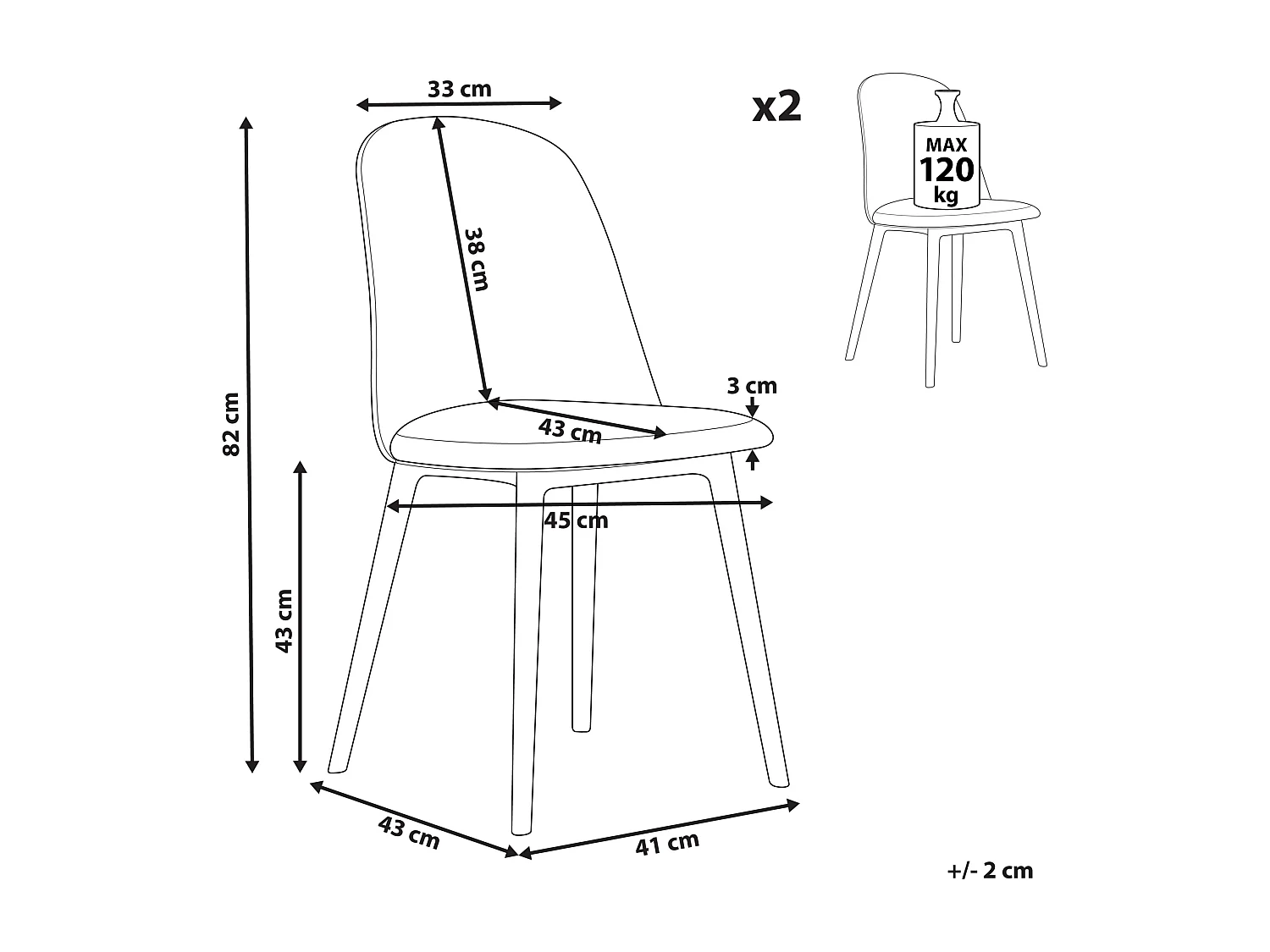 Lot de 2 chaises de salle à manger FOMBY Blanc