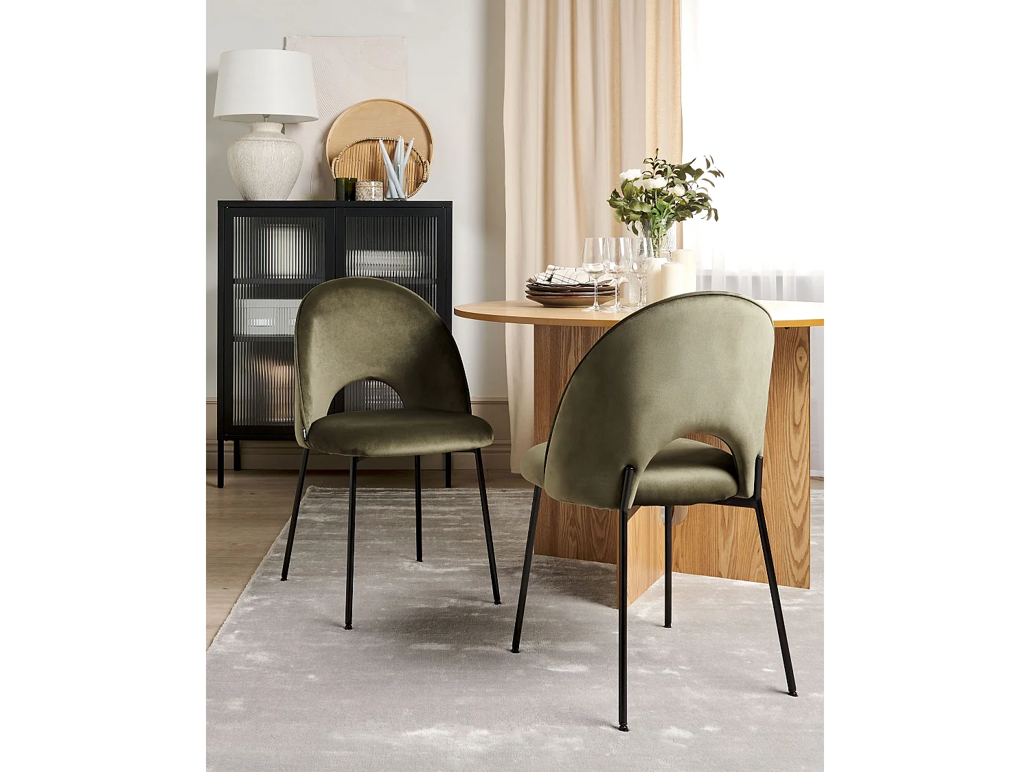 Lot de 2 chaises de salle à manger COVELO Velours Vert foncé
