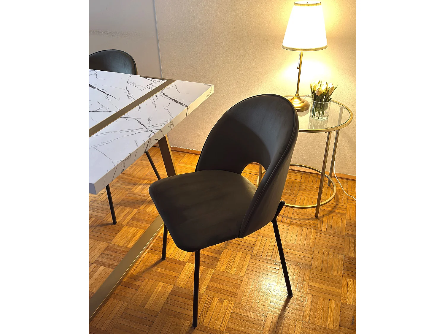 Lot de 2 chaises de salle à manger COVELO Velours Vert foncé