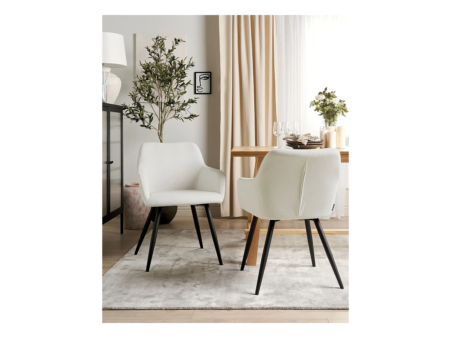 Esszimmerstuhl 2er Set Samt weiß mit Metallbeinen schwarz modern Casmalia