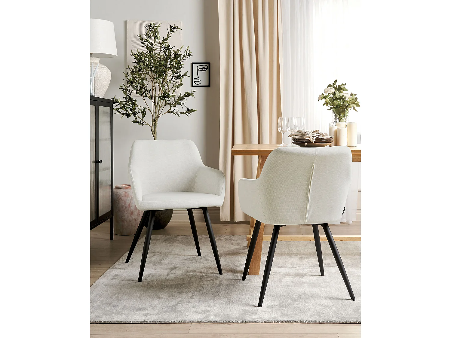 Lot de 2 chaises de salle à manger CASMALIA Velours Blanc cassé