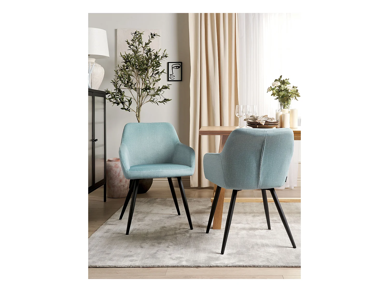 Esszimmerstuhl 2er Set Samt blau mit Metallbeinen schwarz modern Casmalia