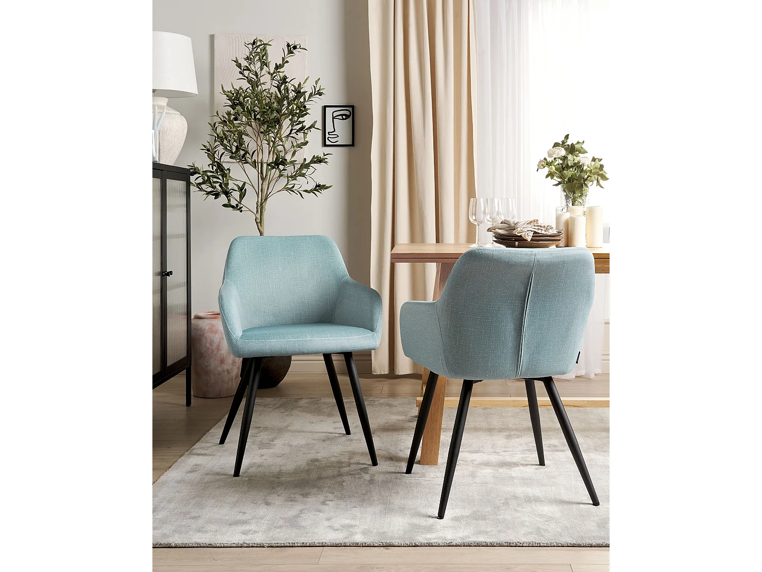 Conjunto de 2 cadeiras de jantar CASMALIA Veludo Azul claro