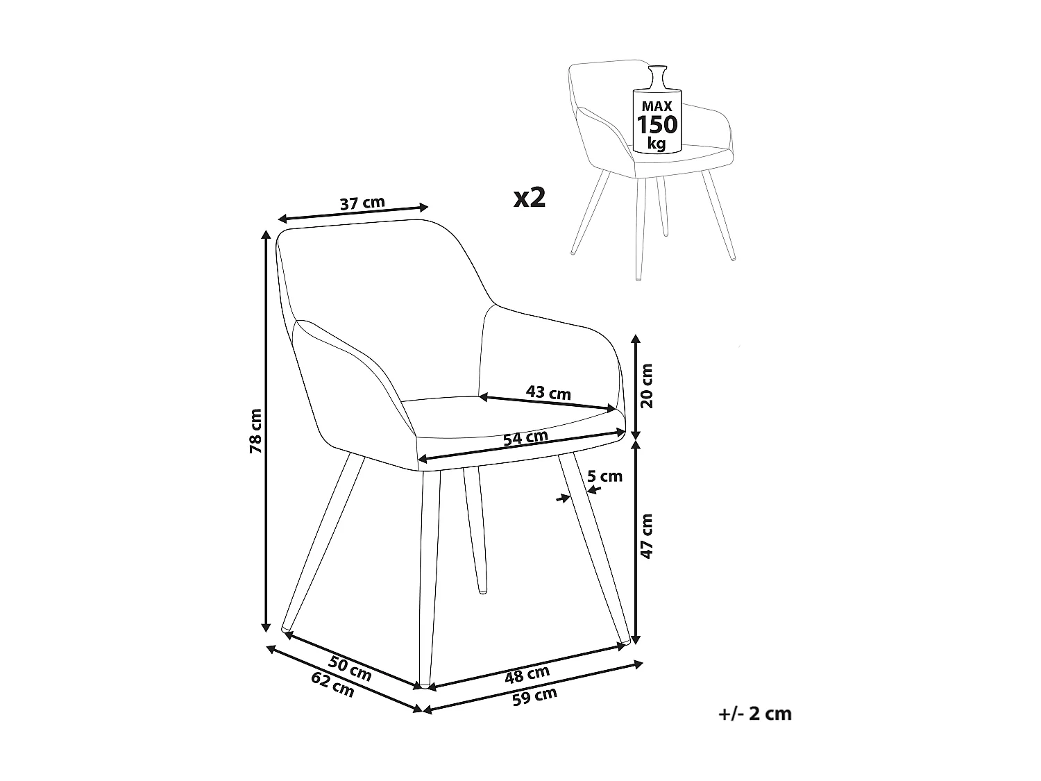 Lot de 2 chaises de salle à manger CASMALIA Velours Vert foncé