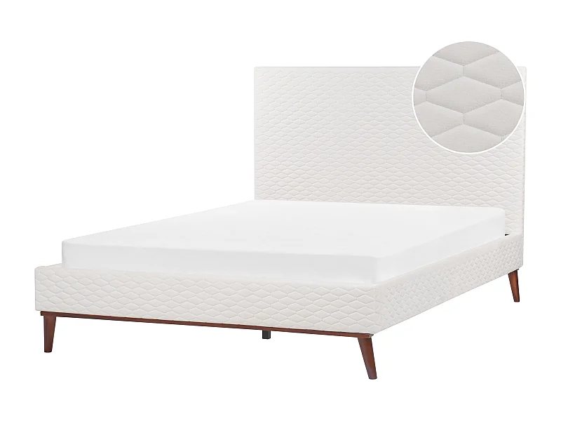 Lit avec sommier Velours BAYONNE 160 x 200 cm Blanc cassé