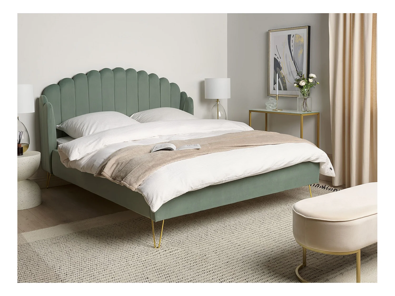 Lit avec sommier Velours AMBILLOU 160 x 200 cm Vert