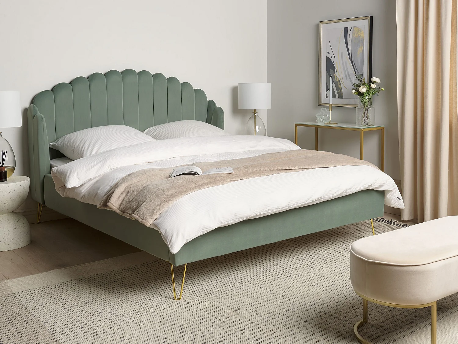 Lit avec sommier Velours AMBILLOU 160 x 200 cm Vert