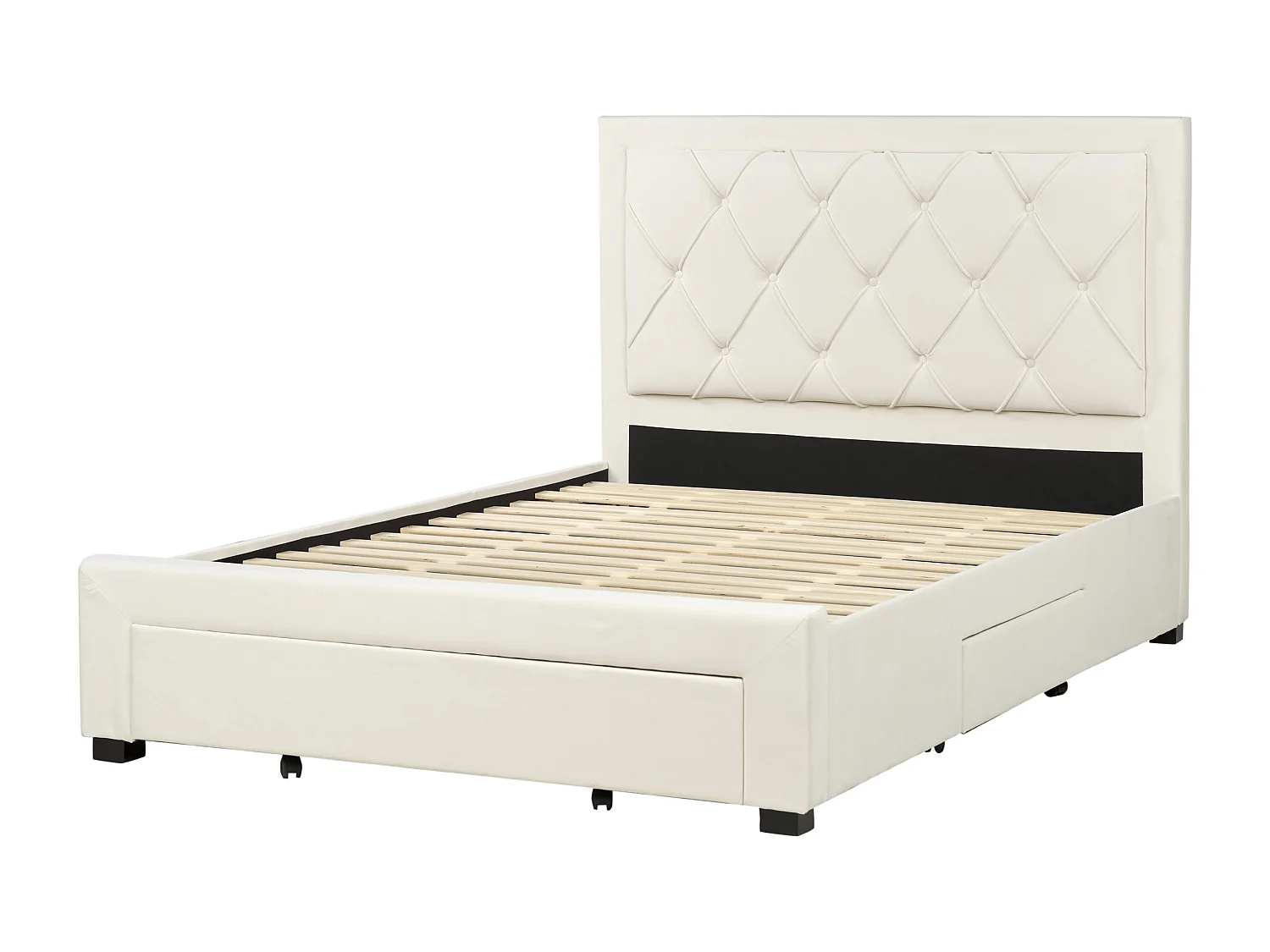 Letto con cassetti contenitori Velluto LIEVIN 140 x 200 cm Crema