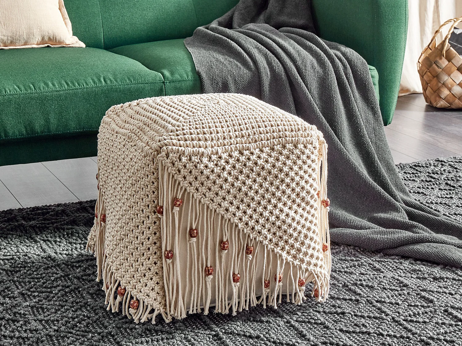 Poef Macramé DANDAI Katoen Beige 40 cm 40 cm 40 cm
