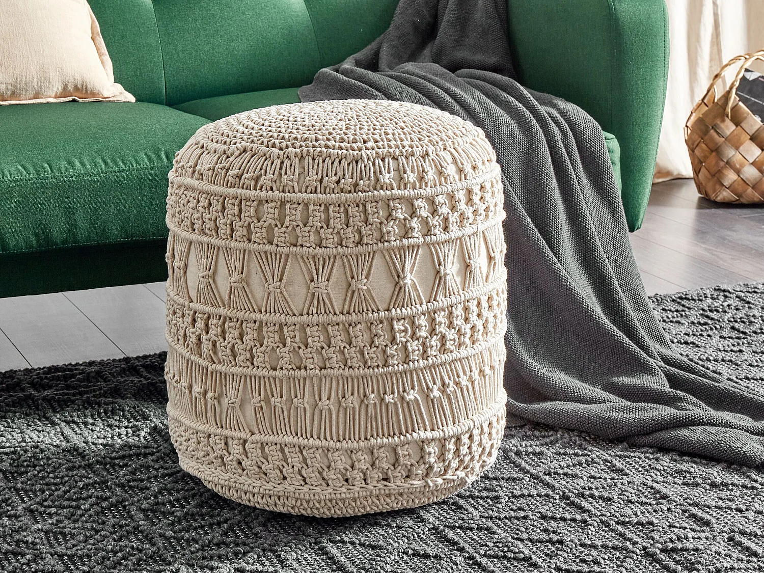 Poef Macramé THAKOT Katoen Beige 45 cm 45 cm 45 cm