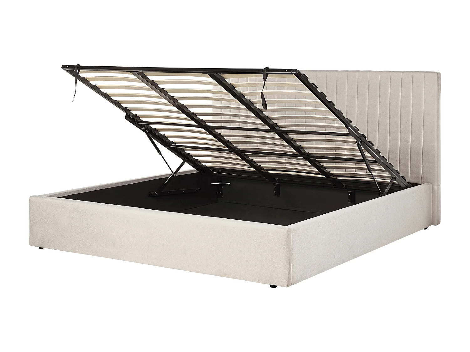 Polsterbett beige 180 x 200 cm mit Stauraum gestepptes Kopfteil Vion