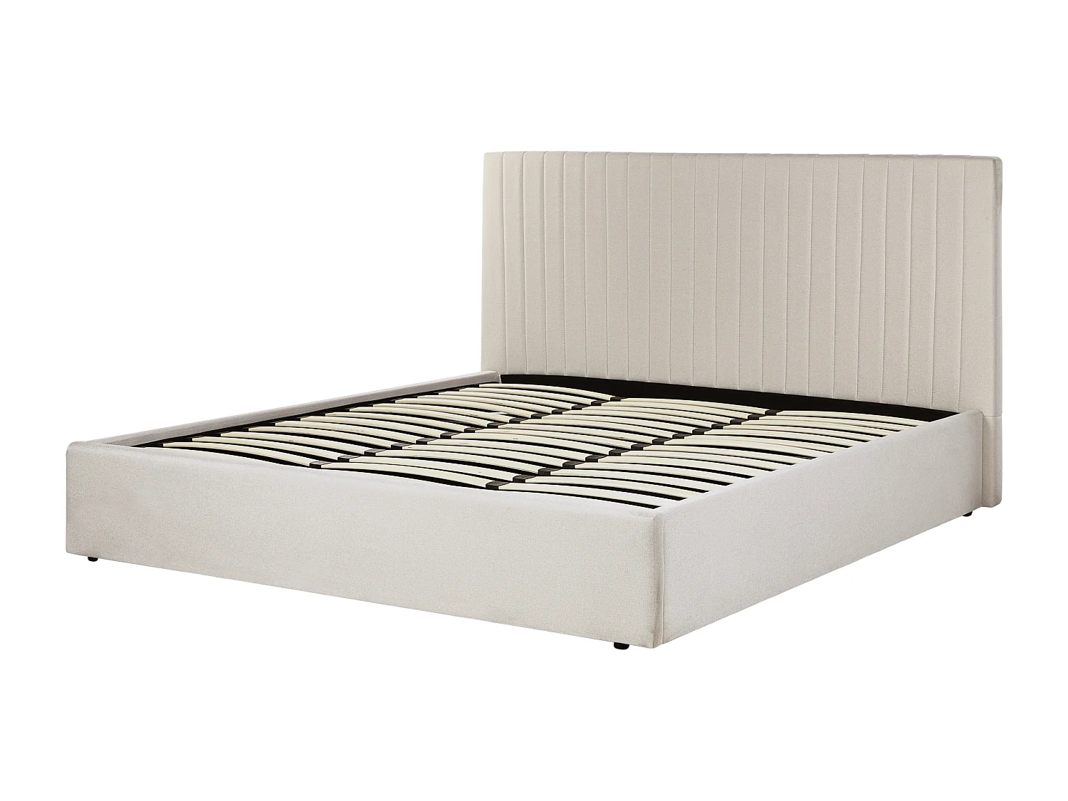 Polsterbett beige 180 x 200 cm mit Stauraum gestepptes Kopfteil Vion