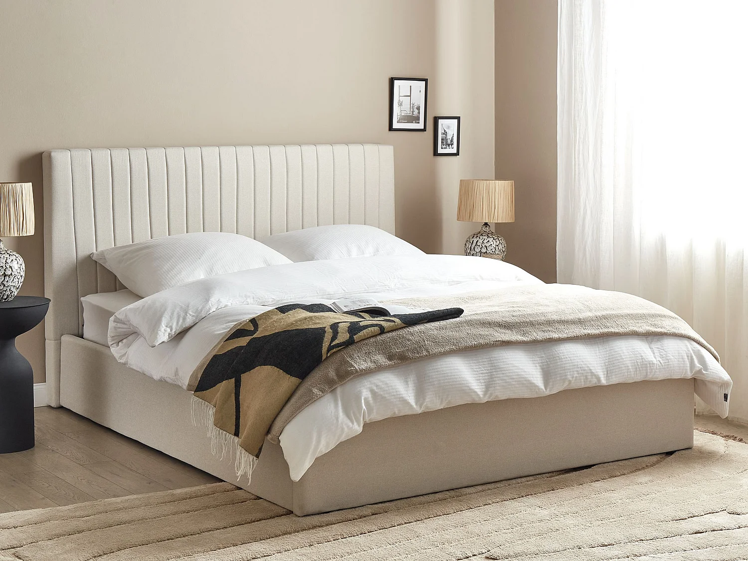 Letto con ottomano Tessuto VION 160 x 200 cm Beige