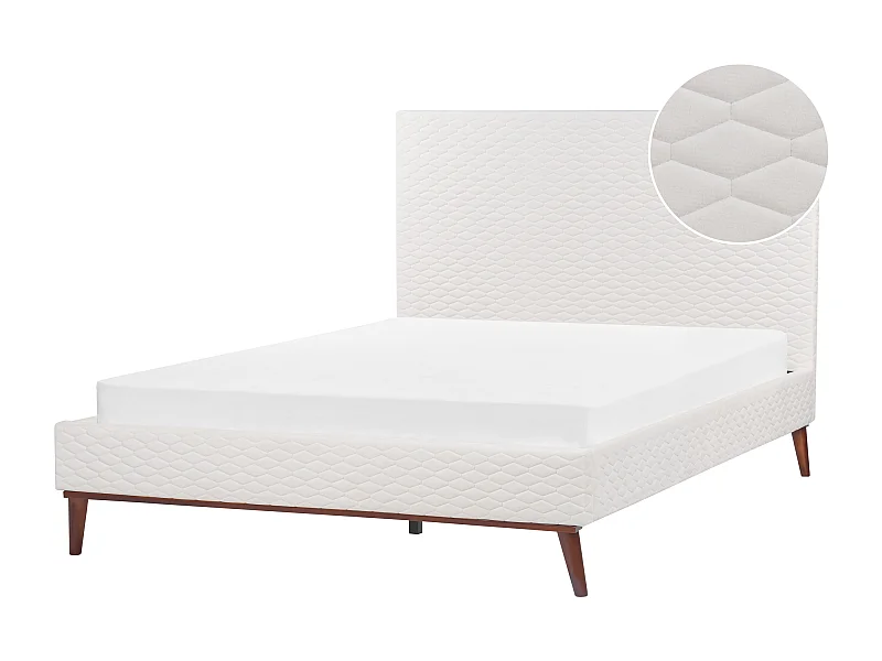 Lit avec sommier Velours BAYONNE 140 x 200 cm Blanc cassé