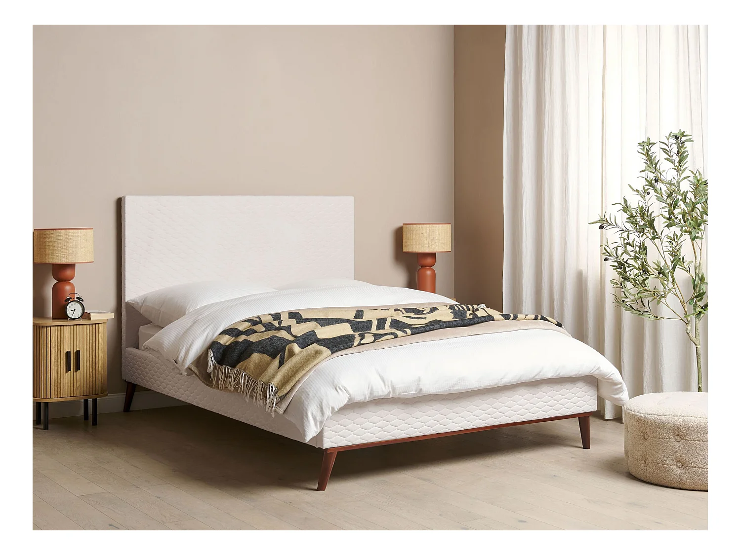 Bed Fluweel BAYONNE 140 x 200 cm Gebroken wit