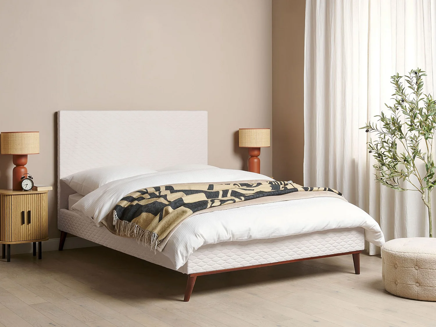 Cama Terciopelo BAYONNE 140 x 200 cm Blanco crema