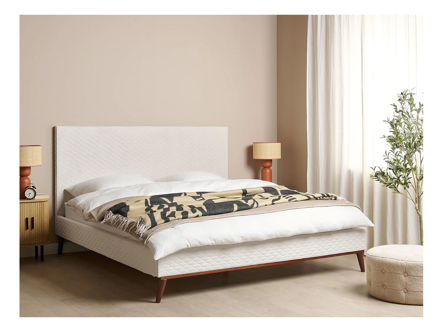 Bed Fluweel BAYONNE 180 x 200 cm Gebroken wit
