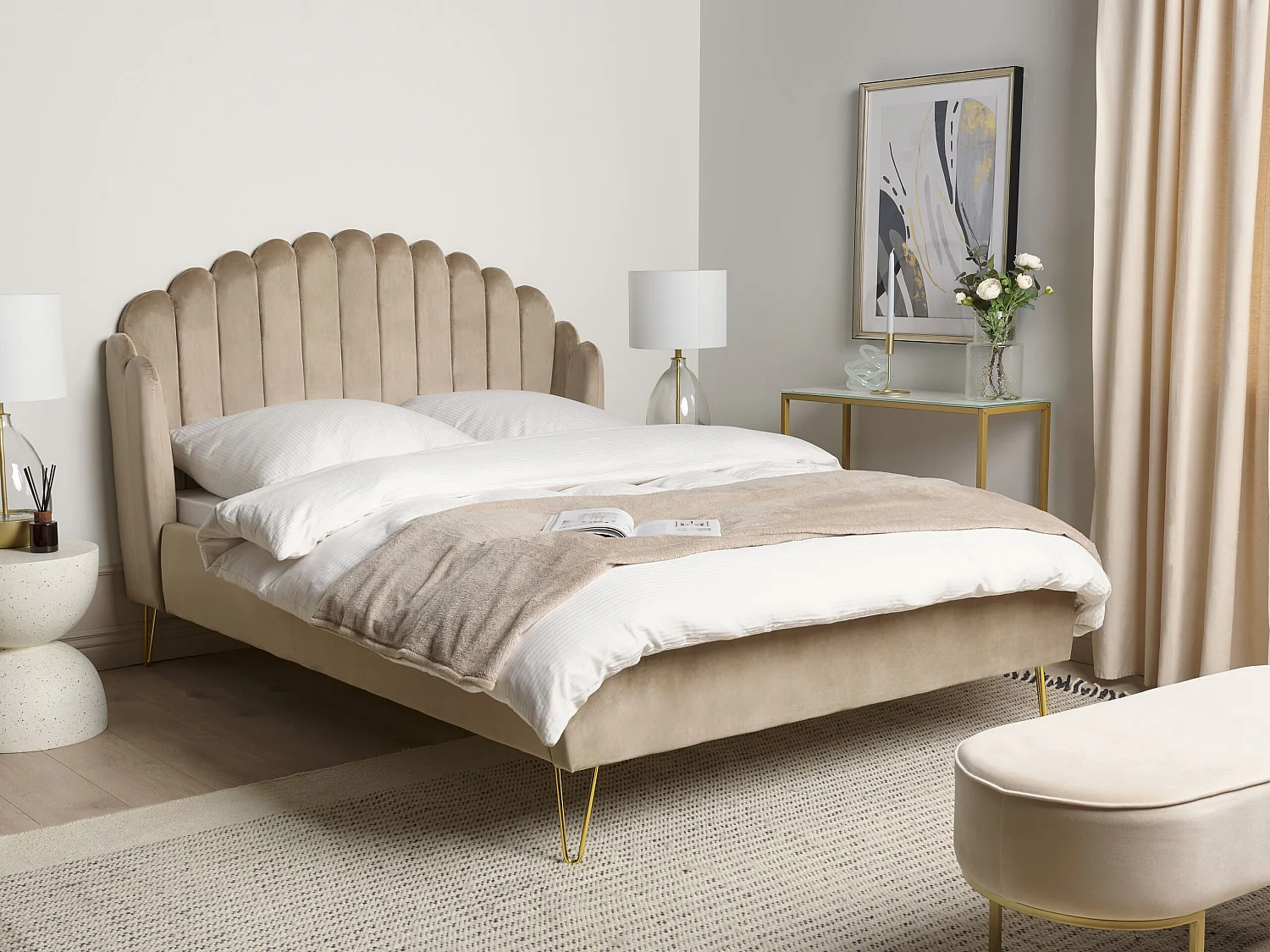 Lit avec sommier Velours AMBILLOU 140 x 200 cm Taupe