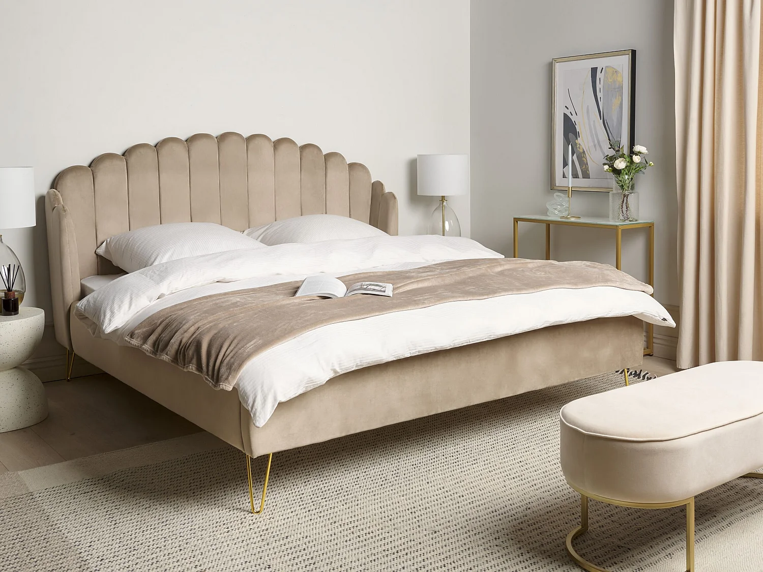 Lit avec sommier Velours AMBILLOU 180 x 200 cm Taupe