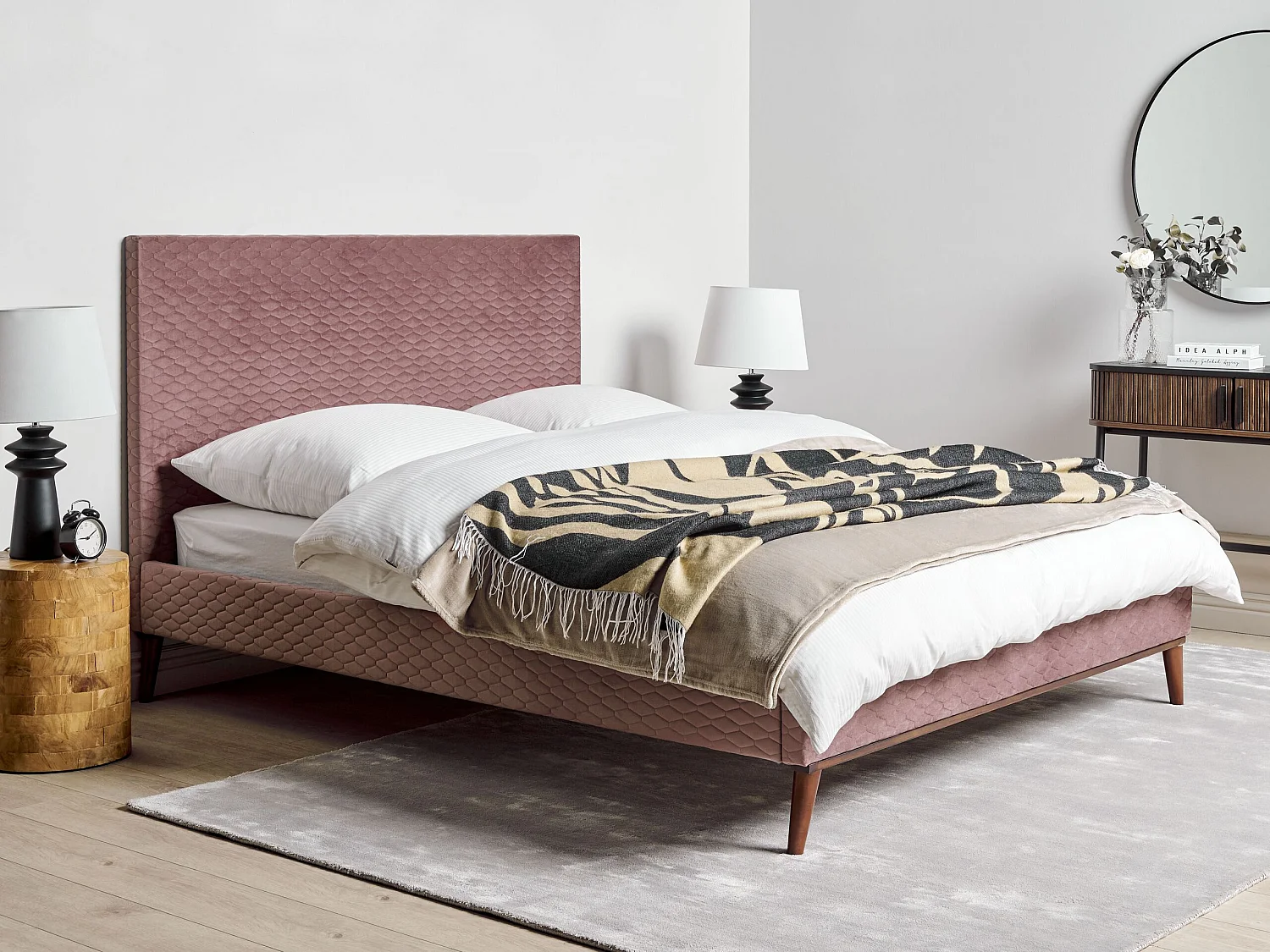 Lit avec sommier Velours BAYONNE 140 x 200 cm Rose