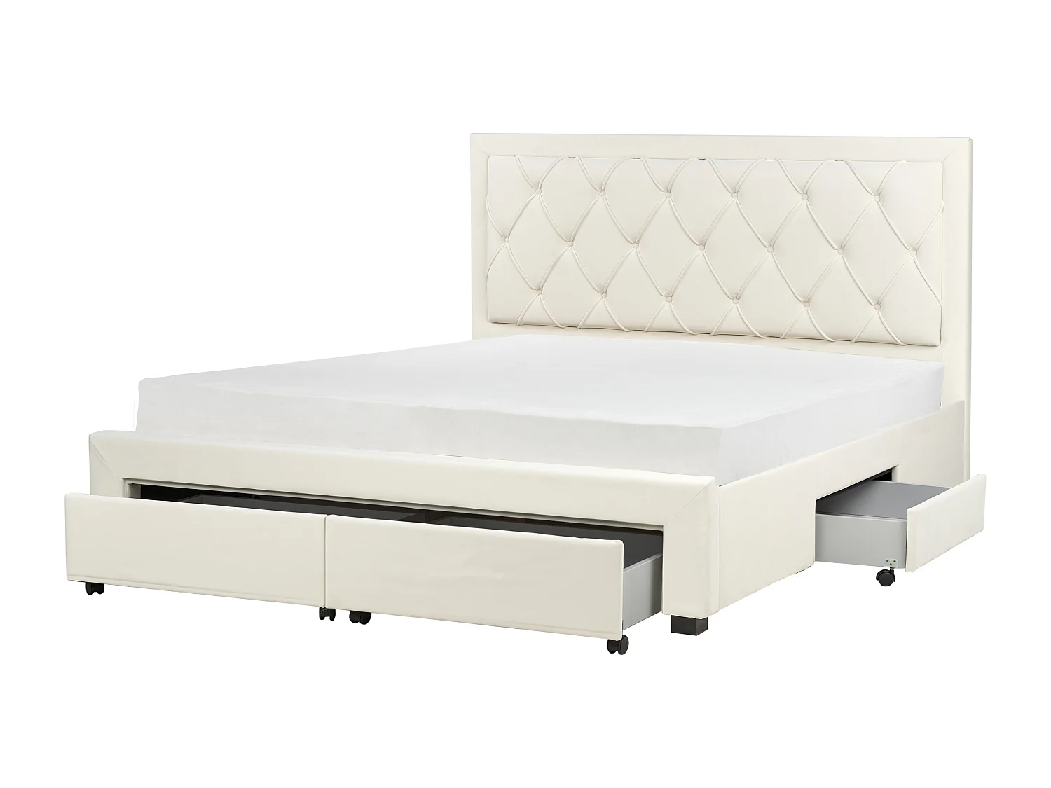 Lit avec tiroirs de rangement Velours LIEVIN 180 x 200 cm Beige clair