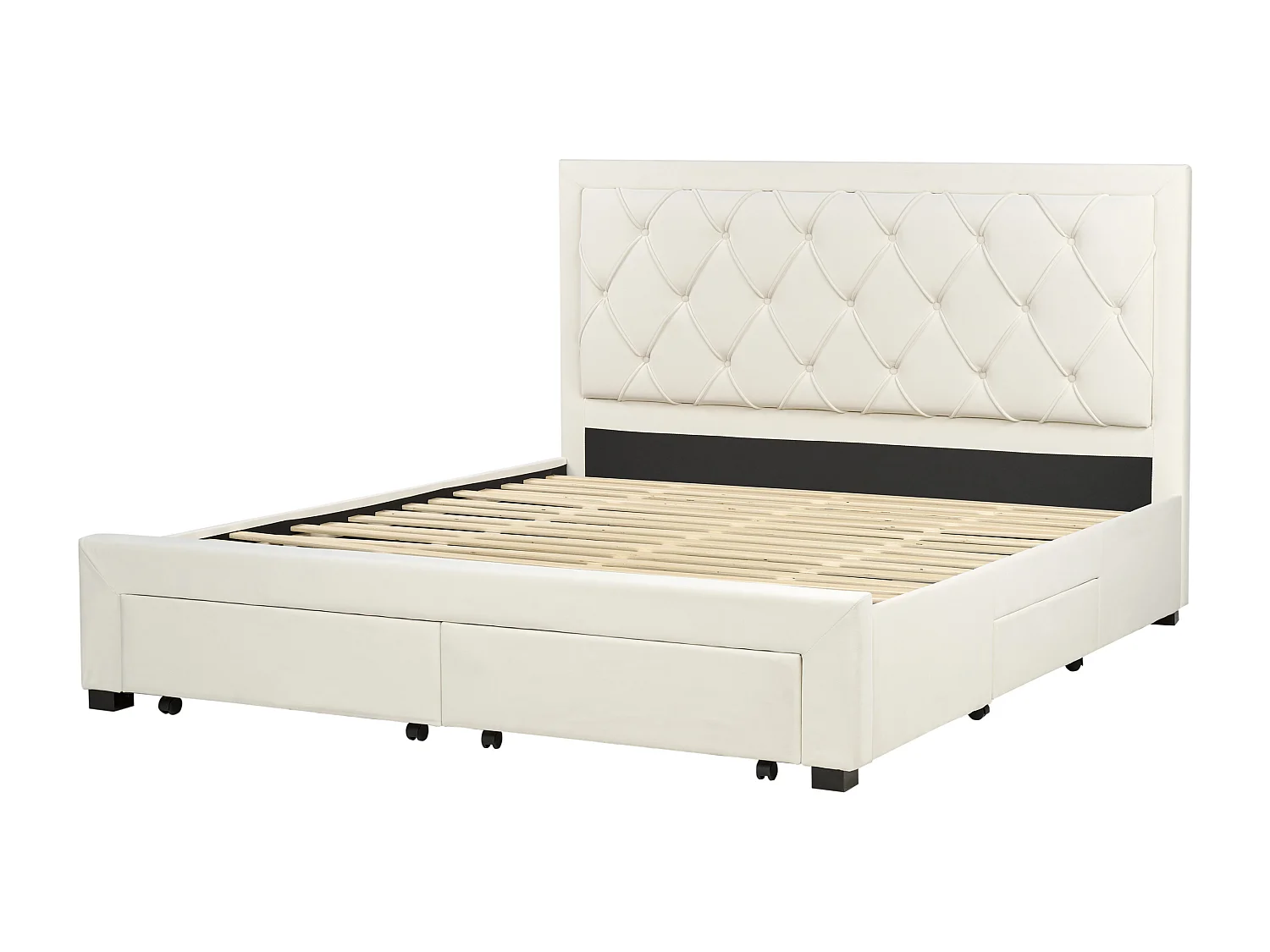 Lit avec tiroirs de rangement Velours LIEVIN 180 x 200 cm Beige clair