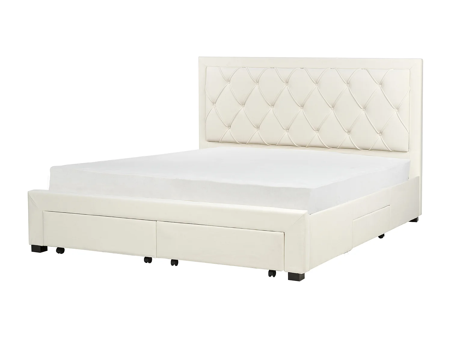 Letto con cassetti contenitori Velluto LIEVIN 180 x 200 cm Crema