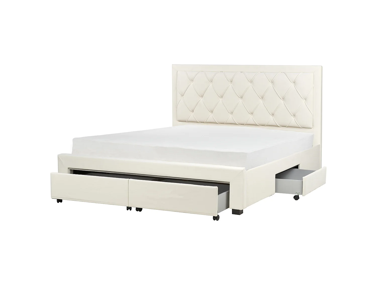 Lit avec tiroirs de rangement Velours LIEVIN 180 x 200 cm Beige clair