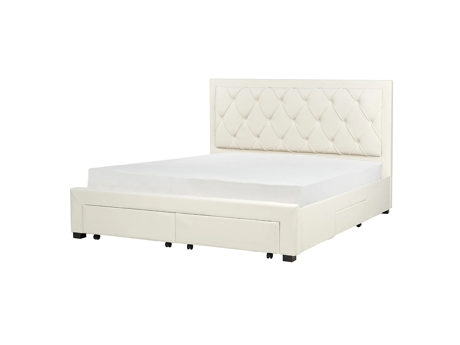 Lit avec tiroirs de rangement Velours LIEVIN 180 x 200 cm Beige clair