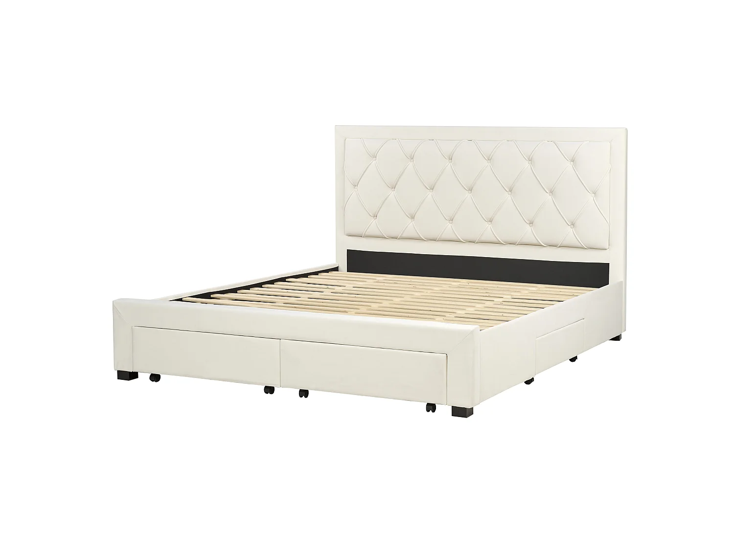 Lit avec tiroirs de rangement Velours LIEVIN 180 x 200 cm Beige clair