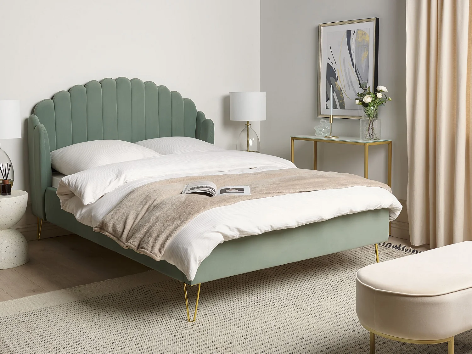 Lit avec sommier Velours AMBILLOU 140 x 200 cm Vert
