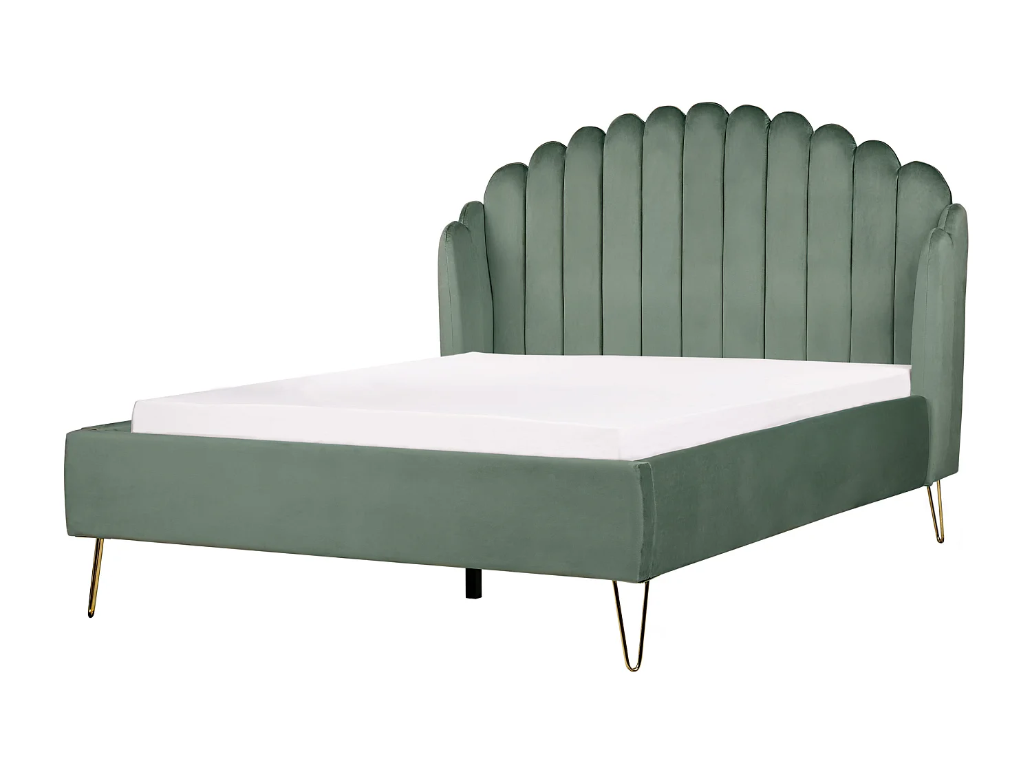 Polsterbett Samtstoff grün mit Lattenrost 140x200 cm vertikale Steppung Ambillou