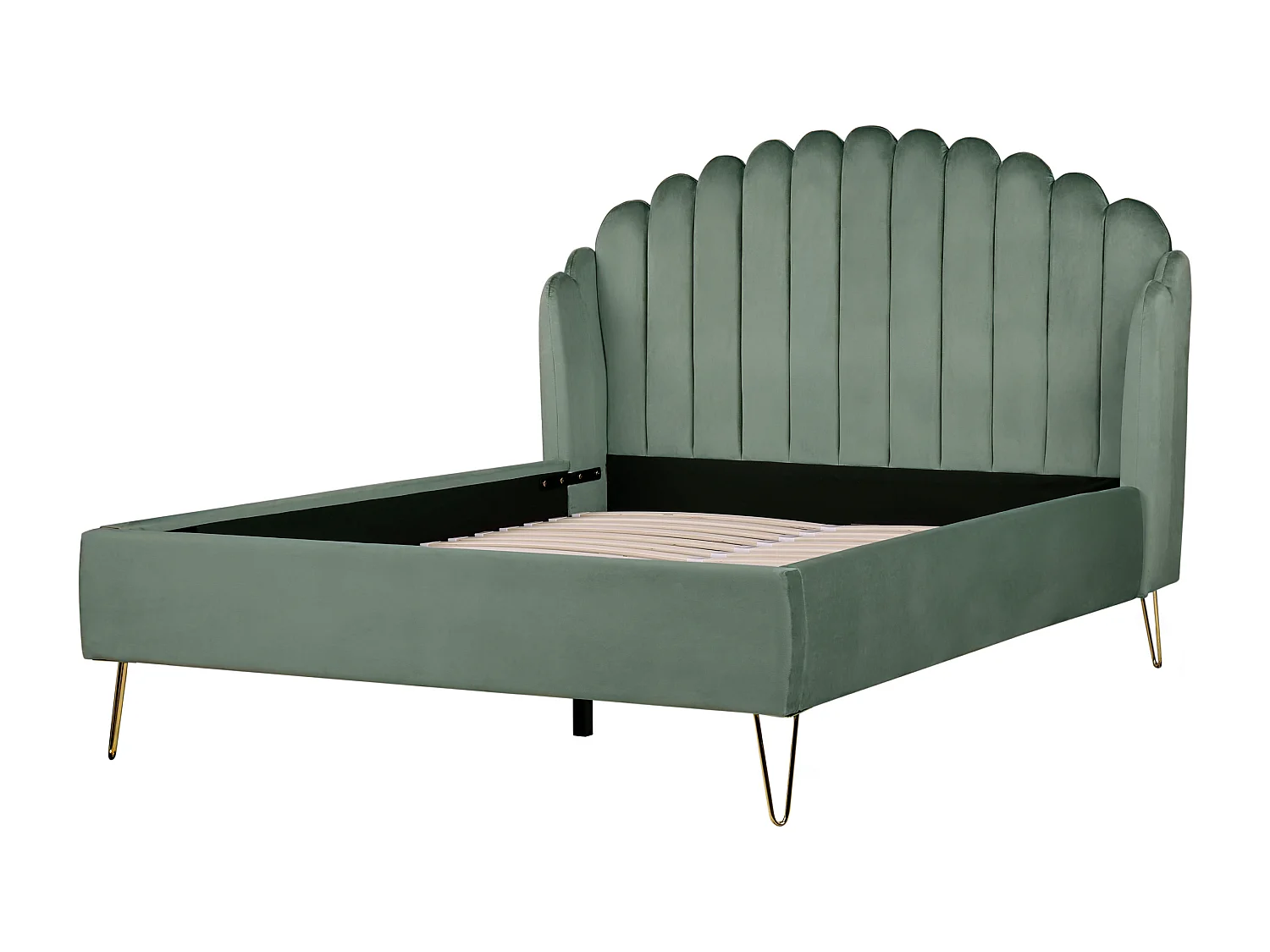 Polsterbett Samtstoff grün mit Lattenrost 140x200 cm vertikale Steppung Ambillou