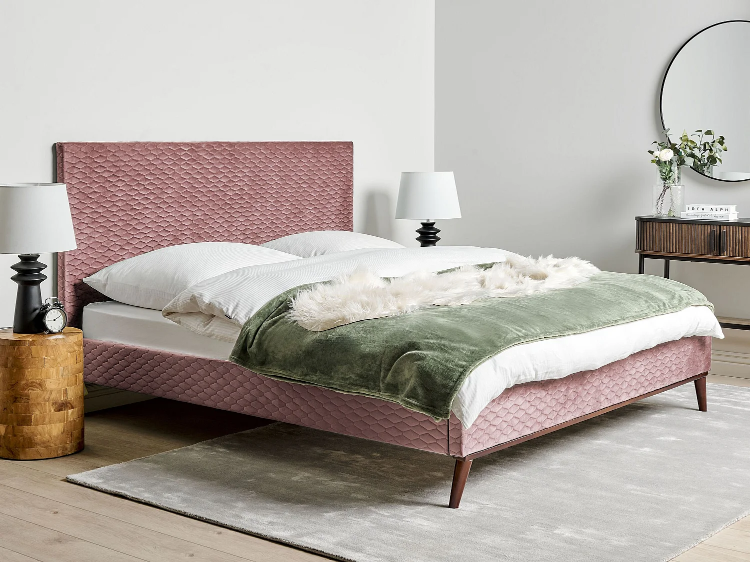 Letto Velluto BAYONNE 180 x 200 cm Rosa
