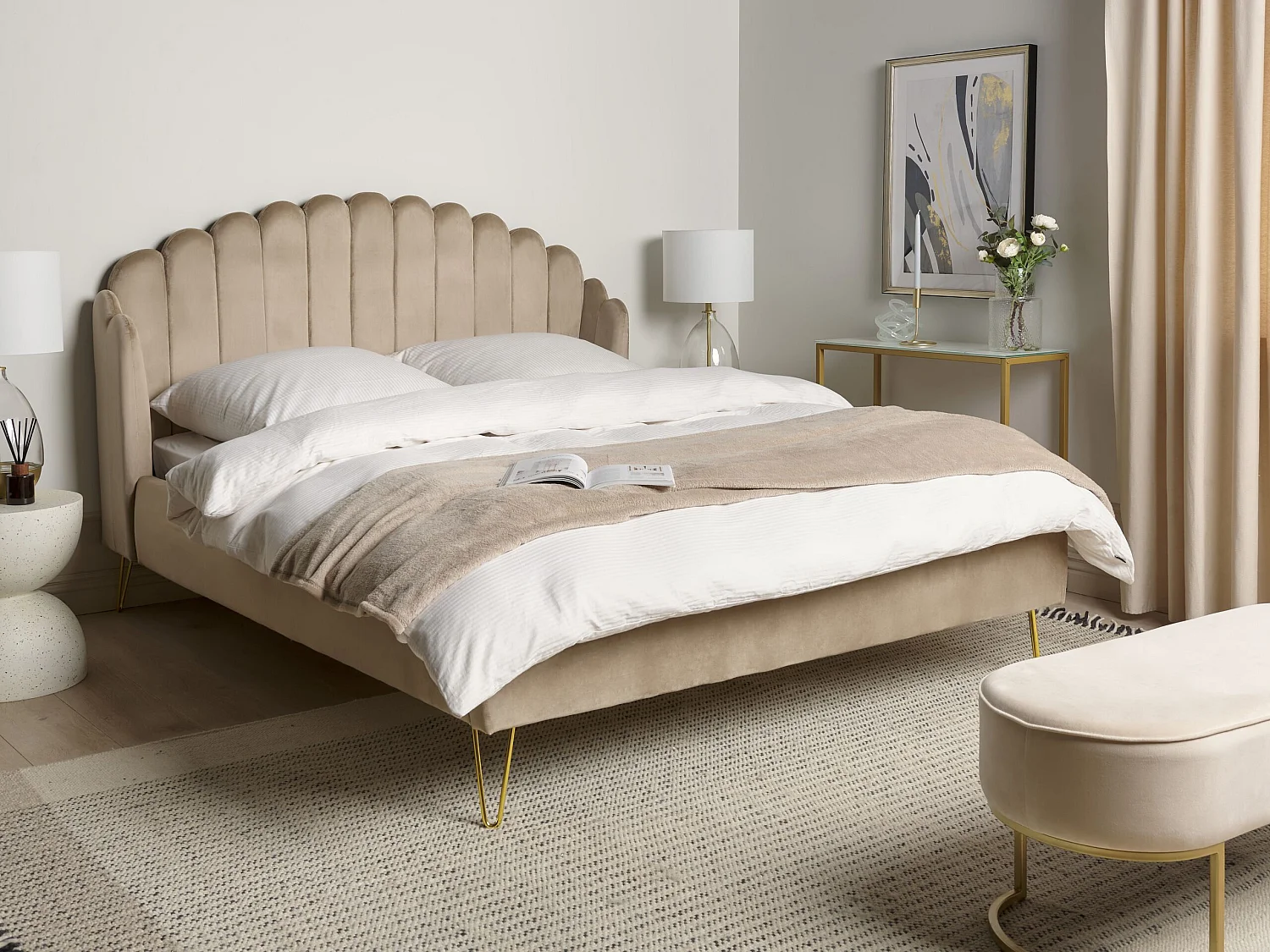 Cama Veludo AMBILLOU 160 x 200 cm Taupe