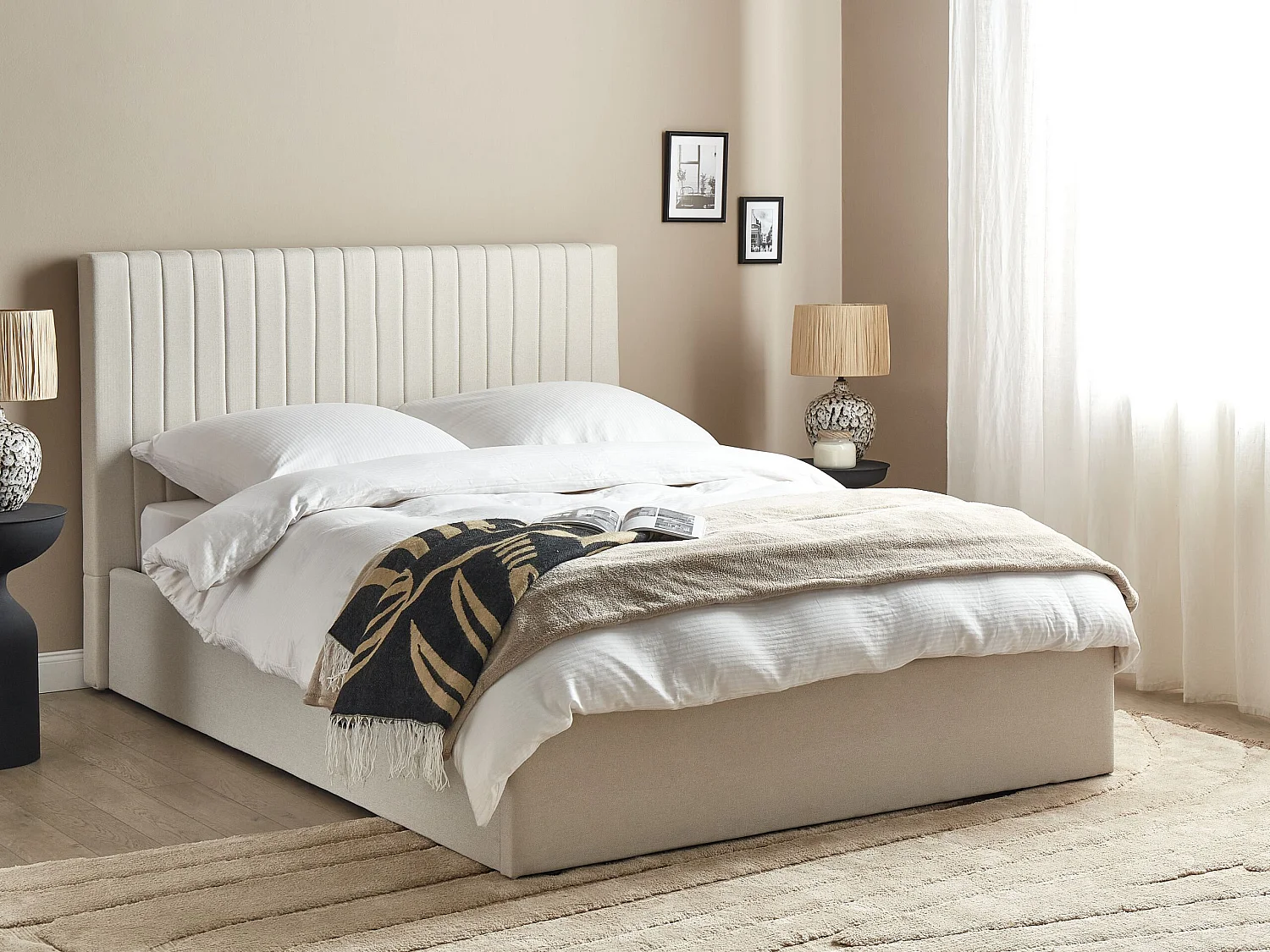 Lit ottoman Tissu VION 140 x 200 cm Beige